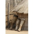 thumbnail image 2 of Kaveney, Wendy 11x14 Black Ornate Wood Framed with Double Matting Museum Art Print Titled - Namibia, Caprivi Strip Tribal drums lean on hut, 2 of 4