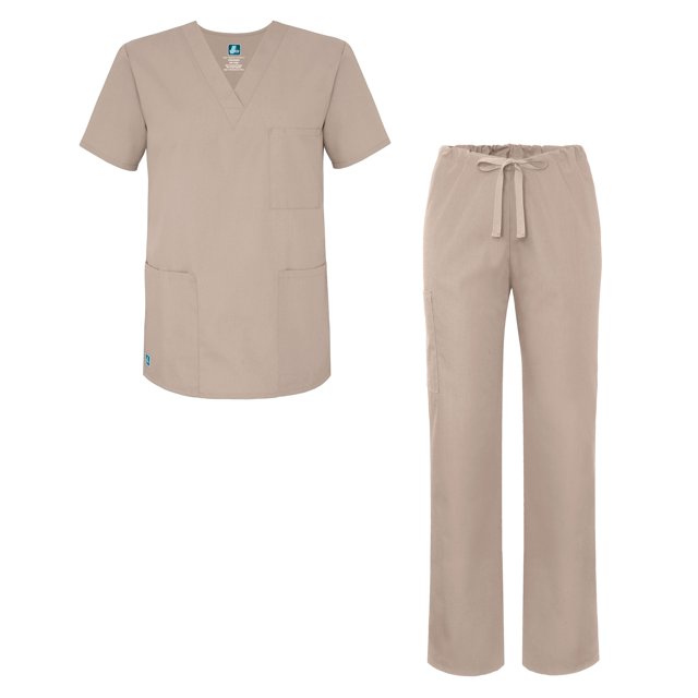 Adar Universal Unisex Scrub Set - Unisex V-Neck Scrub Top & Tapered Drawstring Scrub Pants