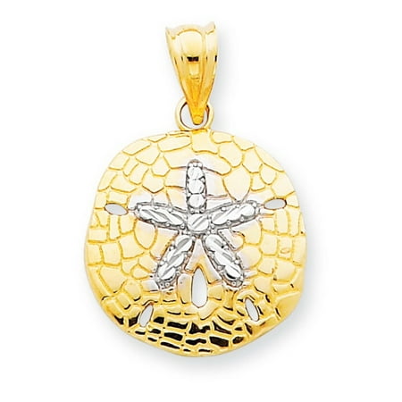 14K Yellow Gold and Rhodium Polished D/C Sand Dollar Pendant