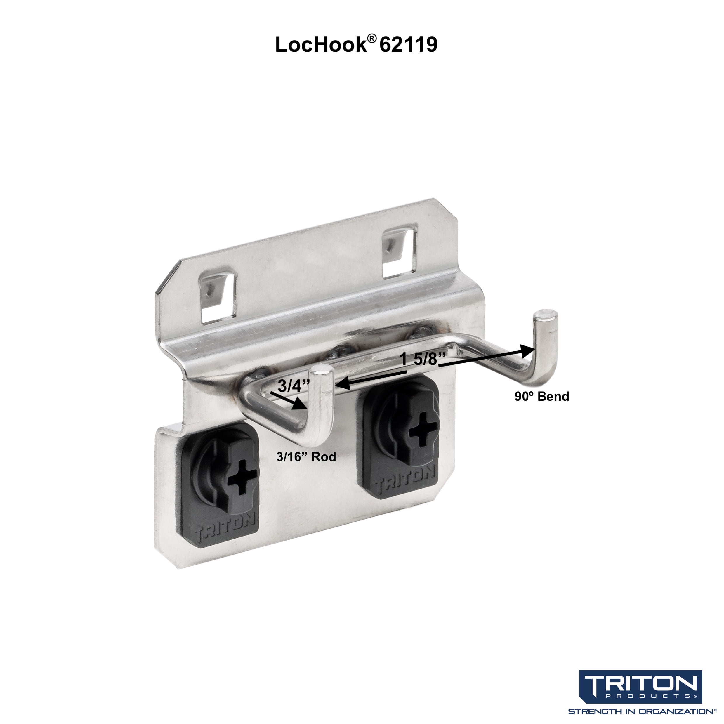 Triton Products® 1 In. Double Rod 90 Degree Bend 3/16 In. Dia. Stainless Steel Pegboard Hook for Stainless Steel LocBoard, 3 Pack