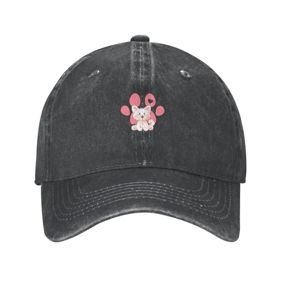 ZICANCN Cute Pet Dog Paw Adjustable Baseball Cap Women , Hats for Men Adult Washed Cotton Denim Baseball Caps Fashion Black