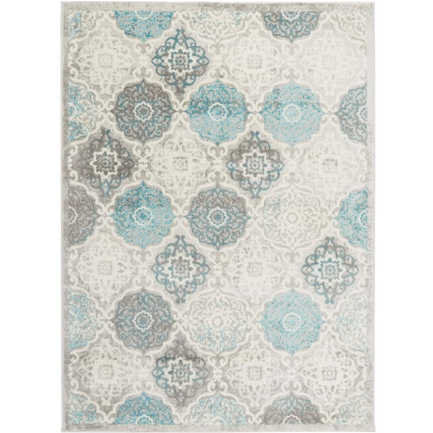Home Dynamix Boho Andorra Transitional Damask Area Rug, Gray/Blue, 5' 2