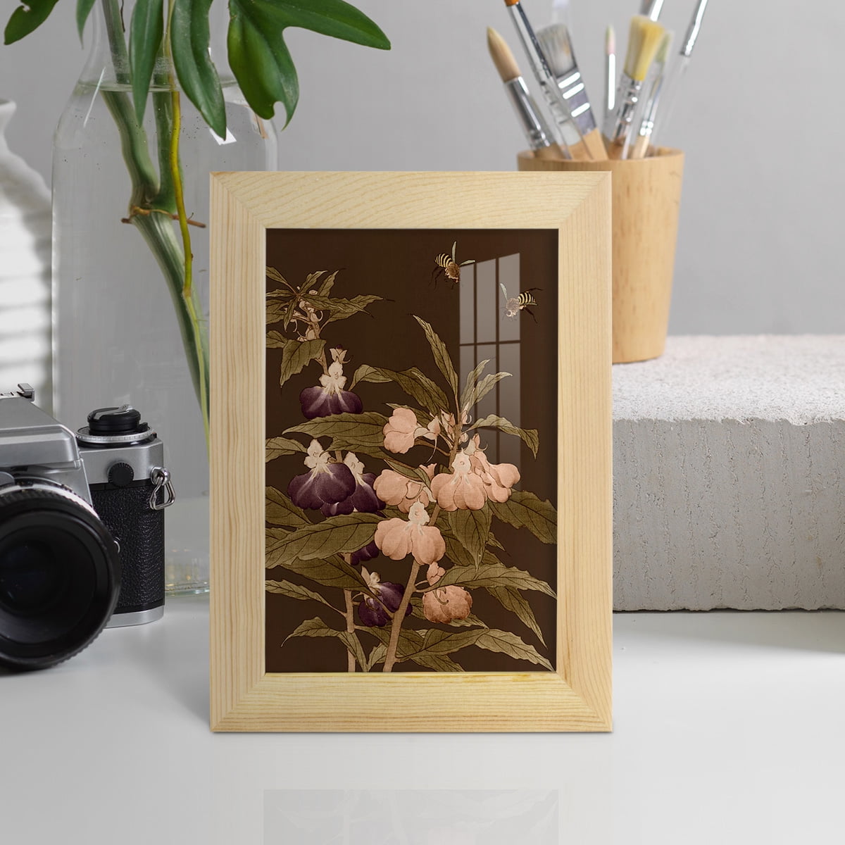 Asian Brocade IV - Framed Print w/glass - Natural Wood