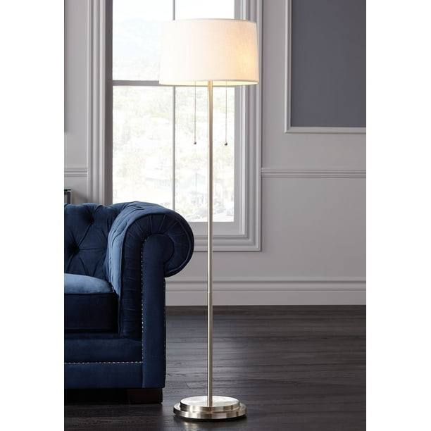 Possini Euro Design Modern Floor Lamp 59" Tall Brushed Nickel Off White Tapered Drum Shade for Living Room Reading Bedroom Office - Walmart.com