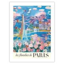 The Flowers of Paris France (Les floralies de Paris) - Eiffel Tower - Vintage Travel Poster by Raoul Dufy c.1959s - Bamboo Fine Art 290gsm Paper Print (Unframed) 24x32in