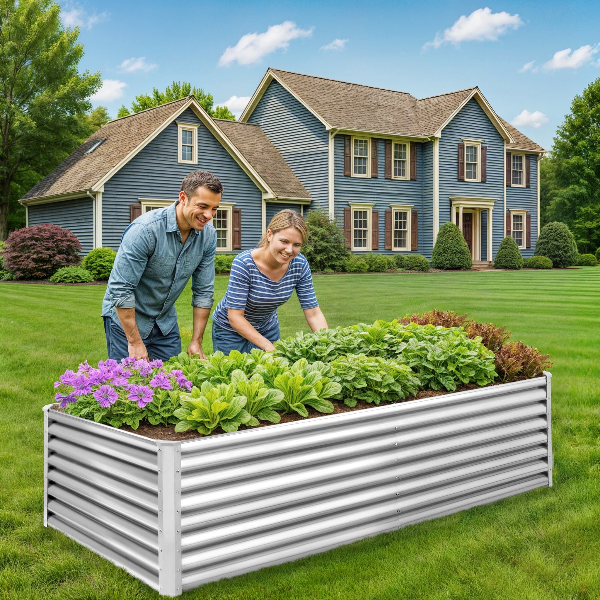 Zimtown Silver Metal Garden Bed, 6x3x2 Foot Large Raised Planter with Heavy Duty Steel Construction