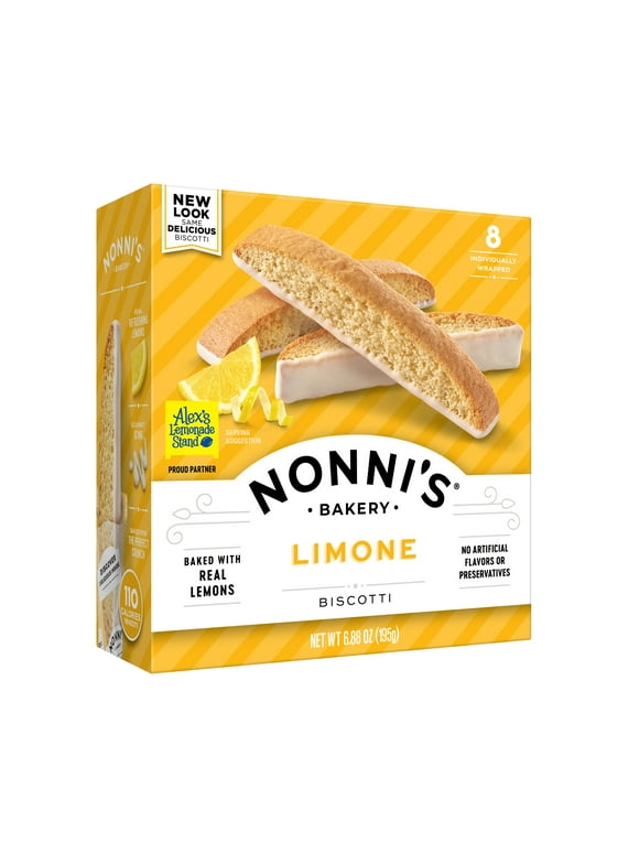 Nonni's, Limone Biscotti, Lemon Cookie dipped in white Icing , 6.88 oz (195g), 8 Count, Individually Wrapped and Ready to Eat