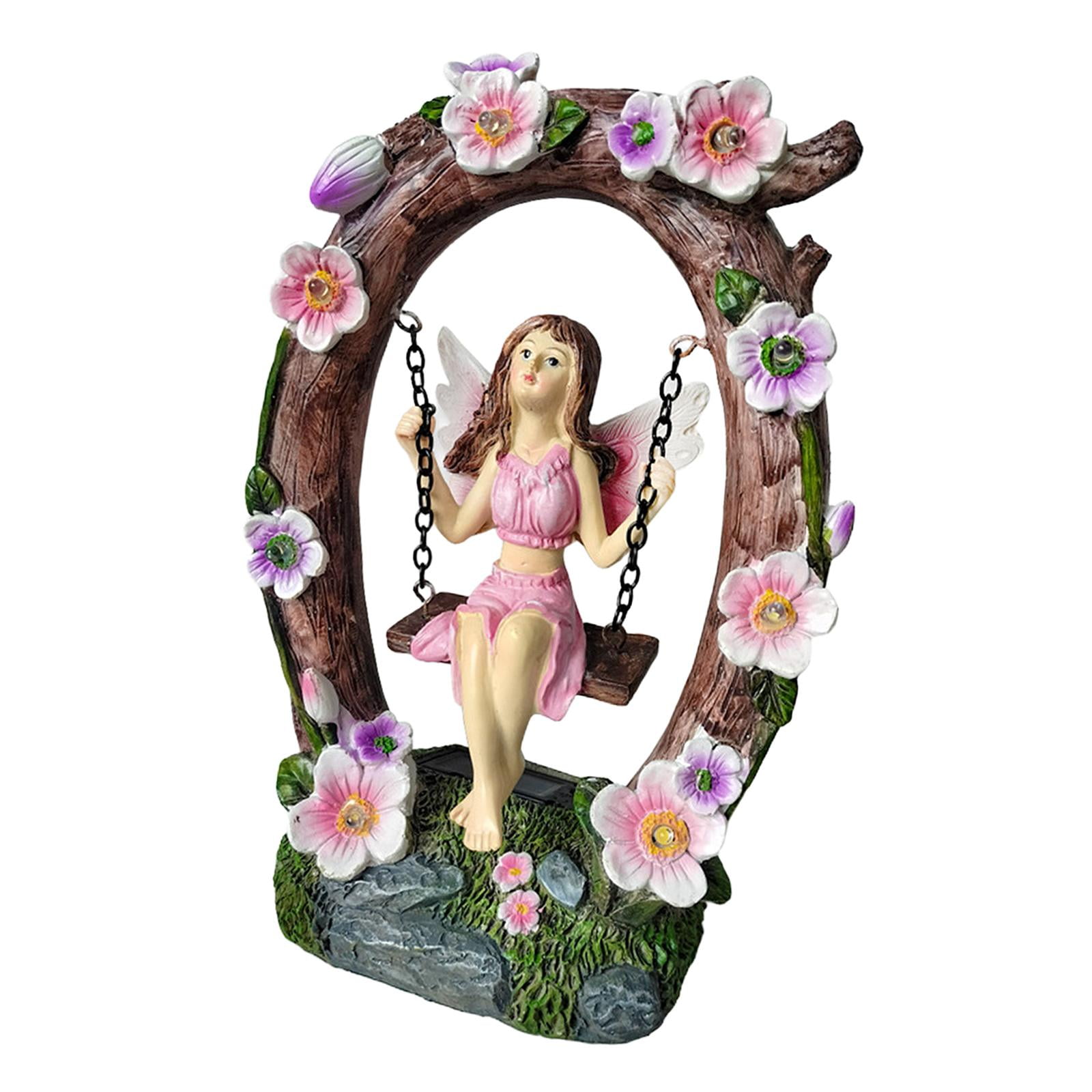 simhoa Fairy Garden Statue, Fairy Sculpture, Solar Powered, Unique Resin Figurine, Handicraft, Charming Ornament, Garden Decoration for Patio And Yard