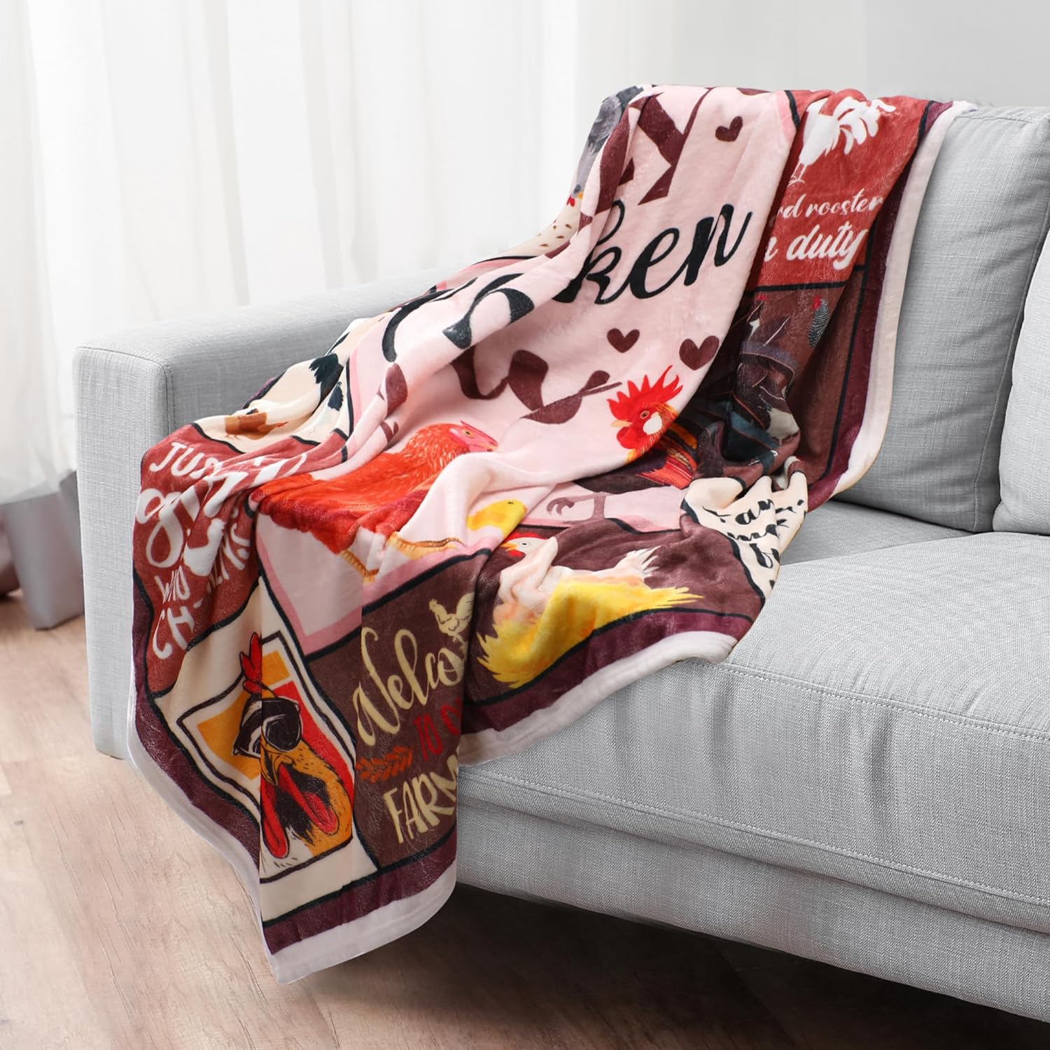 Chicken Throw Blanket Gifts Women - Farm Chicken Blanket Gifts for Girls Womens, Soft Fleece Chicken Lovers Blanket, Funny Colorful Rooster Blankets for Couch Sofa Bed 50"x60"