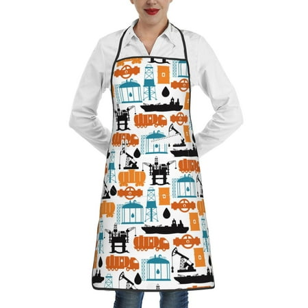 

Qekee Industrial Transportations Print Adjustable Bib Apron Resistant with Pocket Cooking Kitchen Aprons for Women Men Server Chef Apron