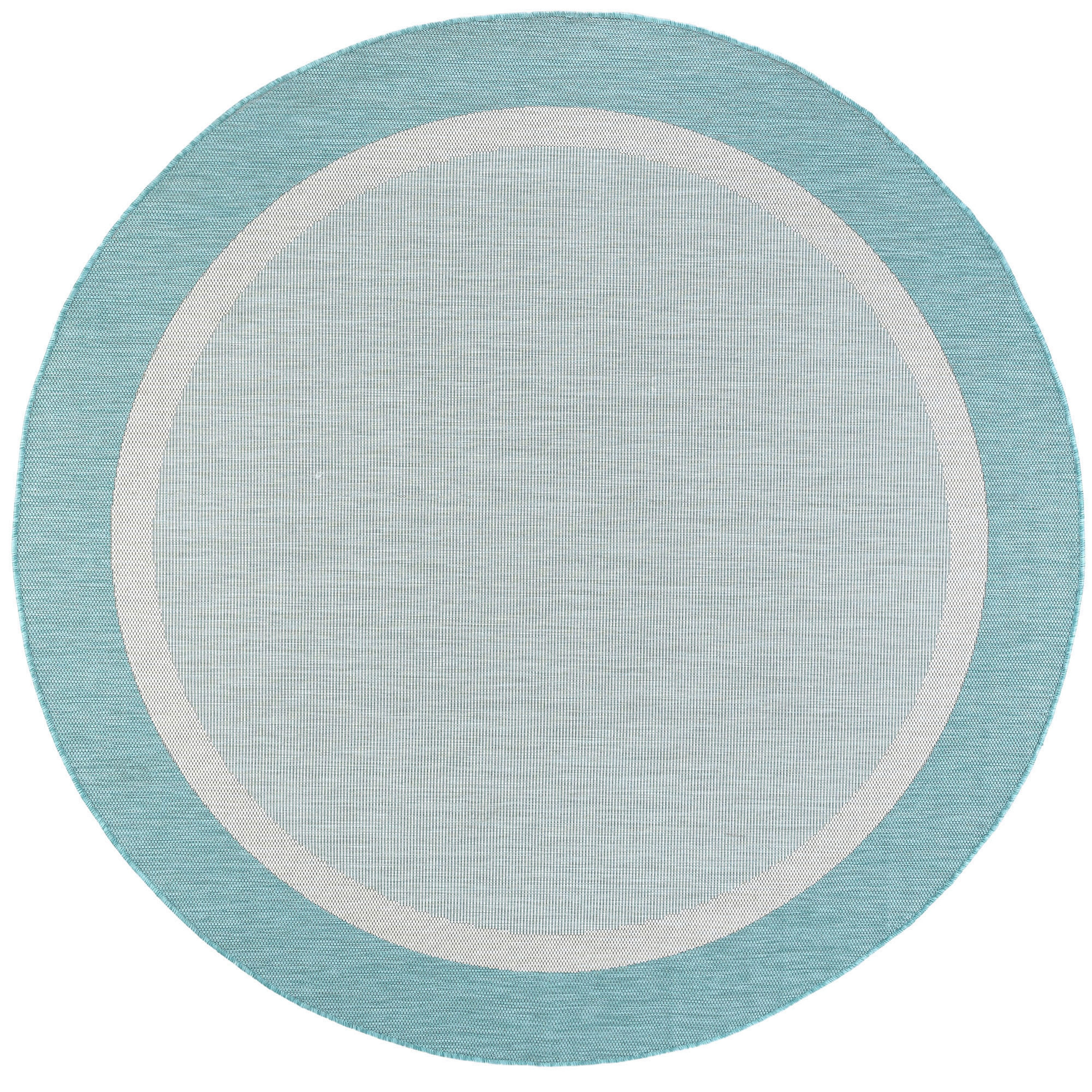 6ft Round Water Resistant, Indoor Outdoor Rugs for Patios, Front Door Entry, Entryway, Deck, Porch, Balcony | Outside Area Rug for Patio | Aqua, Solid Border | Size: 5'3'' Round