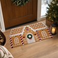 thumbnail image 4 of Gingerbread House Christmas Doormat, Crystal Velvet Holiday Themed Entryway Rug, Indoor Outdoor Festive Xmas Floor Mat, Dirt Trapping Decorative Carpet for Front Door Porch Hallway(C 47.24in), 4 of 7