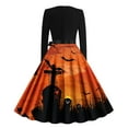 thumbnail image 3 of Drses‌‌ ‌‌‌‌‌‌‌‌‌‌‌‌‌‌‌‌‌‌‌‌‌‌‌‌‌‌‌‌‌Women's Halloween Dress - Vintage Fit & Flare Long Sleeve Round Neck Skeleton Print Party Dress, 3 of 3