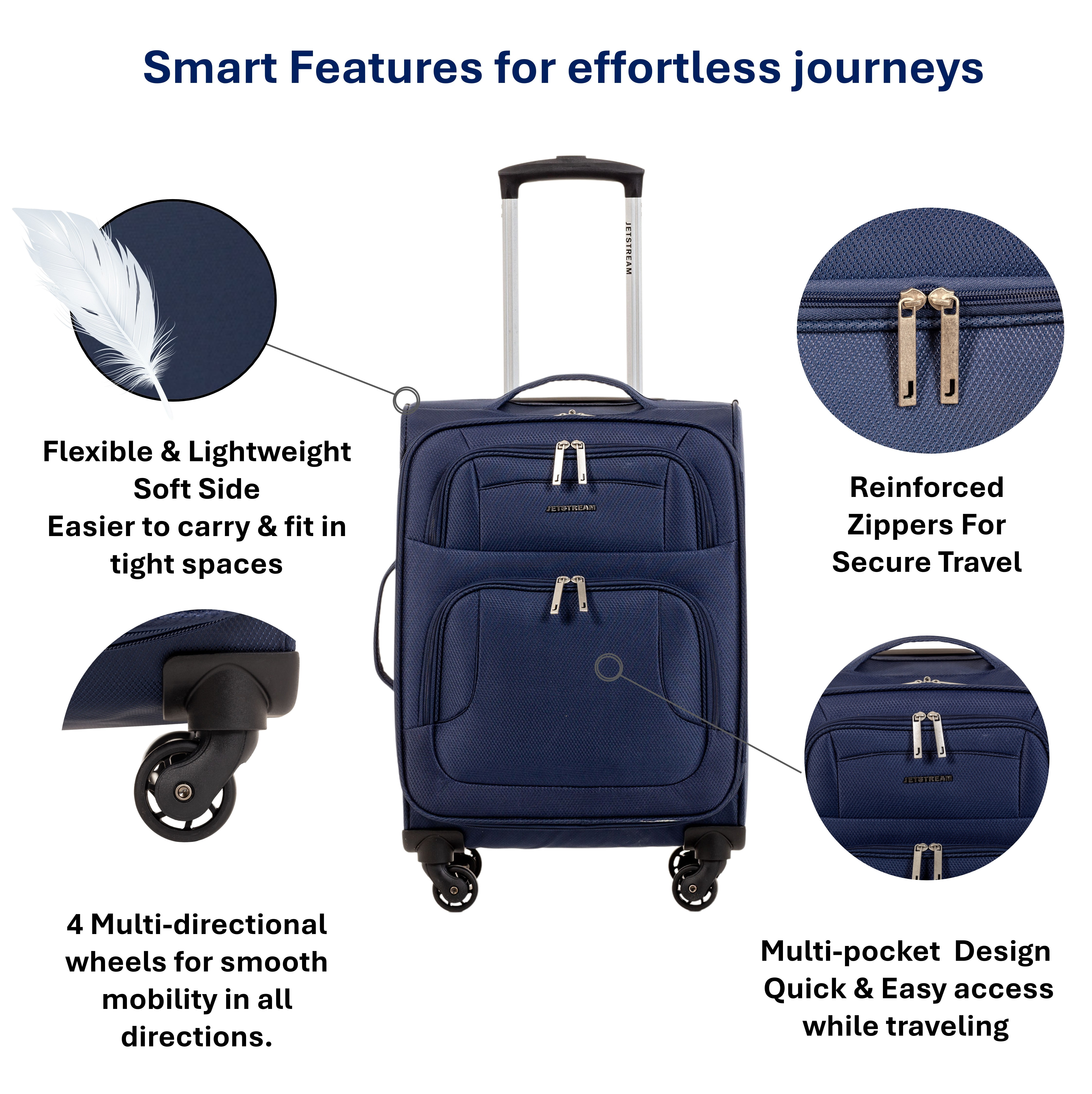 Jetstream Softside Carry-On Luggage, Lightweight Rolling Travel Suitcase with Spinner Wheels