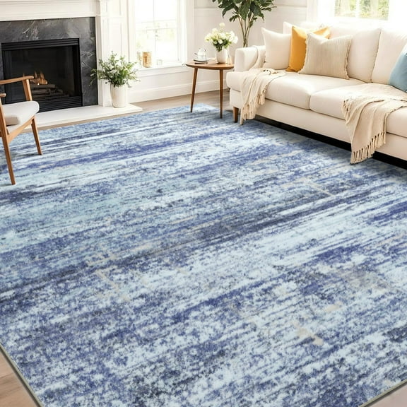 Area Rugs for Bedroom, Living Room, Dining Room, 6'x9' Blue Toneed Modern Washable Rug Soft Non Slip Rug Low Pile