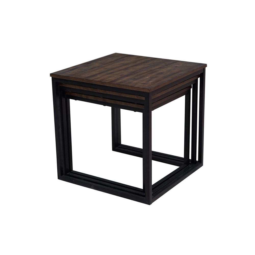 Alaterre Arcadia Acacia Wood 24" Square Nesting End Tables, Antiqued Mocha