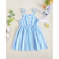 thumbnail image 5 of KIMI BEAR 3T Toddler Girls Summer Dress 4T Toddler Sundress Sleeveless Halter A-line Dress Striped Floral Dress One-piece Overalls 3 Packs Blue, 5 of 9