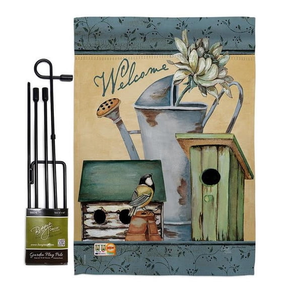 Breeze Decor BD-SH-GS-100075-IP-BO-D-US18-SB 13 x 18.5 in. Welcome Spring Garden Inspirational Sweet Home Impressions Decorative Vertical Double Sided Flag Set with Banner Pole