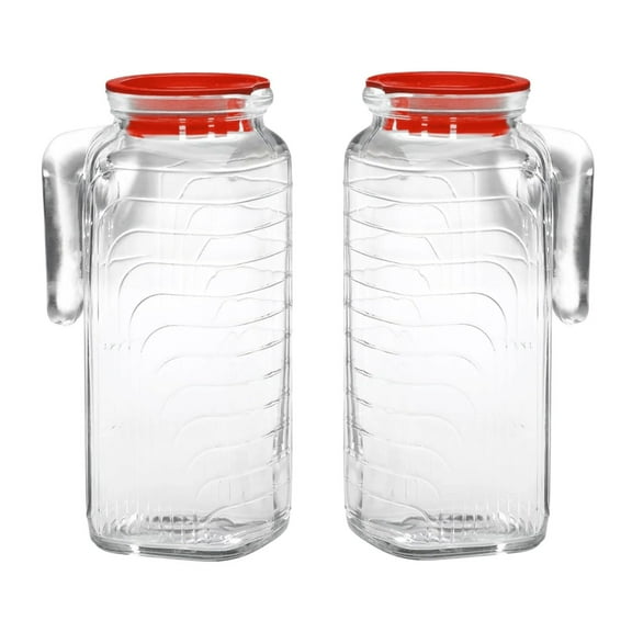 Bormioli Rocco Gelo 33.75 Oz Glass Pitchers with Lid - Set of 2 Carafe for Homemade Juice, Iced Tea, Milk, Cold Brew, Lemonade - Durable & Dishwasher Safe Pitcher, BPA-Free - Made in Italy