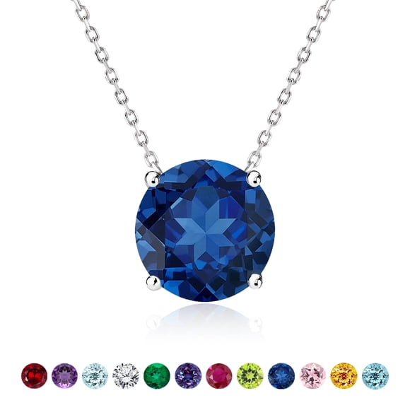 JeenMata 2 Carat Blue Sapphire - September Birthstone Solitaire Pendant Necklace in 18K White Gold Plated, Female, Adult