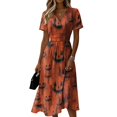 thumbnail image 2 of Halloween Dresses for Women Spider Short Sleeve Skeleton Fall Wedding Guest Dresses Pumpkin V Neck Funny Wrap Dress S, 2 of 5