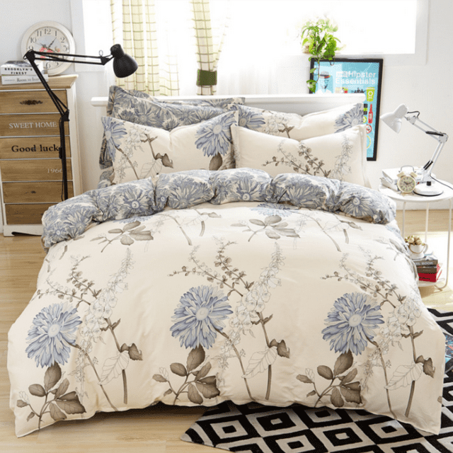 Yellow Floral Duvet Cover Set Flowers Double-sided Printing Bedding Set Ultra Soft Microfiber Comforter Cover with 2 Pillowcases