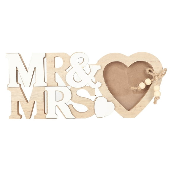 Wooden Picture Frame Heart Shaped MR MRS Waterproof Antiwear Romantic Desk Photo Frame for Anniversary Wedding Birthday