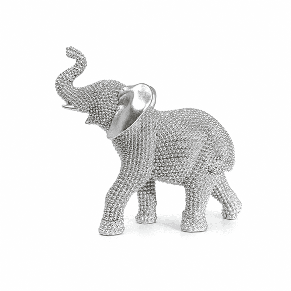Sparkle Beaded Silver Elephant Figurine, Handcrafted Resin Rhinestone Decor for Home, Office, Shelf, Gift for Elephant Lovers