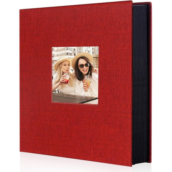 TRAHOO-4x6 400 Photos Linen Album Large Capacity Fabric Album for Family Wedding Anniversary Holds 400 Vertical Photos (400 Pockets, Red)