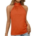 thumbnail image 2 of Endives Womens Tank Tops Halter Neck Top Casual High Neck Sleeveless Tshirt Beach Vacation Loose Fit Shirt Top Orange, 2 of 7