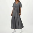 thumbnail image 4 of Casual Summer Dresses for Women, Fashion Women's Casual Short Sleeve Solid V-Neck Ladies Dress Long Dress(Gray,S), 4 of 7