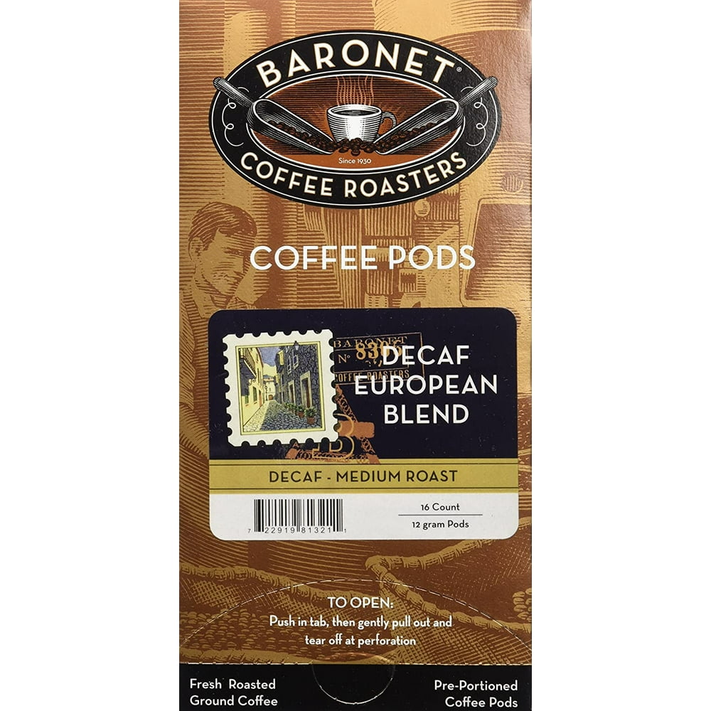Baronet Coffee Decaf European Blend Mega Coffee Pods, 16 count ...
