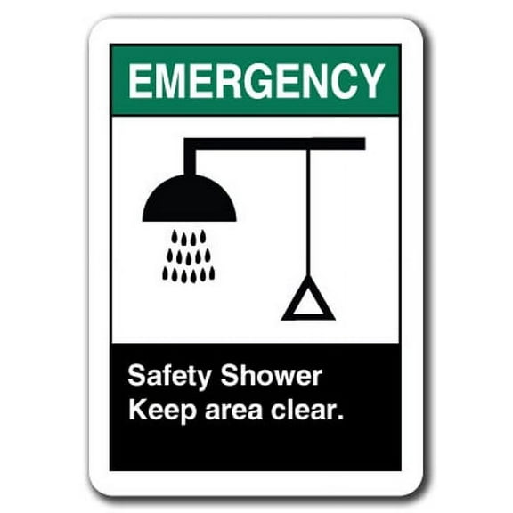 Emergency Sign - Safety Shower Keep Area Clear 7"x10" Plastic Safety Sign ansi osha