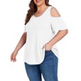 thumbnail image 5 of Cueply Plus Size Tops for Women Summer Short Sleeve Shirts Cold Shoulder Blouse Crewneck Tunic 1X-4X, 5 of 7
