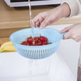 thumbnail image 4 of 12.6 Inch Plastic Strainer Colander with Long Handle, Round Kitchen Strainer Basket, Hollow Drain Basket, Washing Vegetables Rice Washing Sieve, Round Perforated Drainage Basket,Blue, 4 of 4
