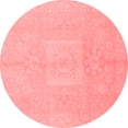 thumbnail image 1 of Ahgly Company Machine Washable Indoor Round Abstract Red Modern Area Rugs, 4' Round, 1 of 4