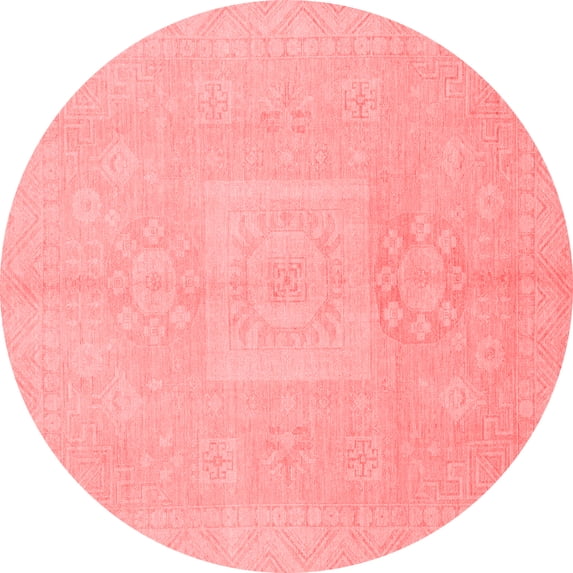 Ahgly Company Machine Washable Indoor Round Abstract Red Modern Area Rugs, 4' Round