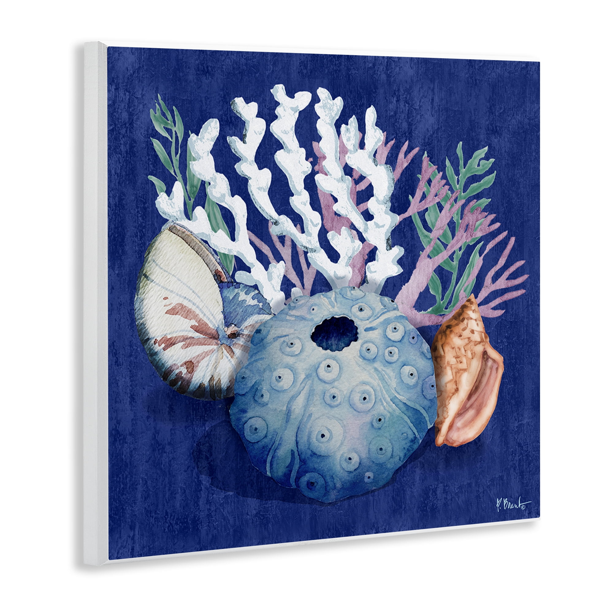 Stupell Industries Sea Urchin & Coral Coastal Painting Unframed Art Print Wall Art, 12 x 12