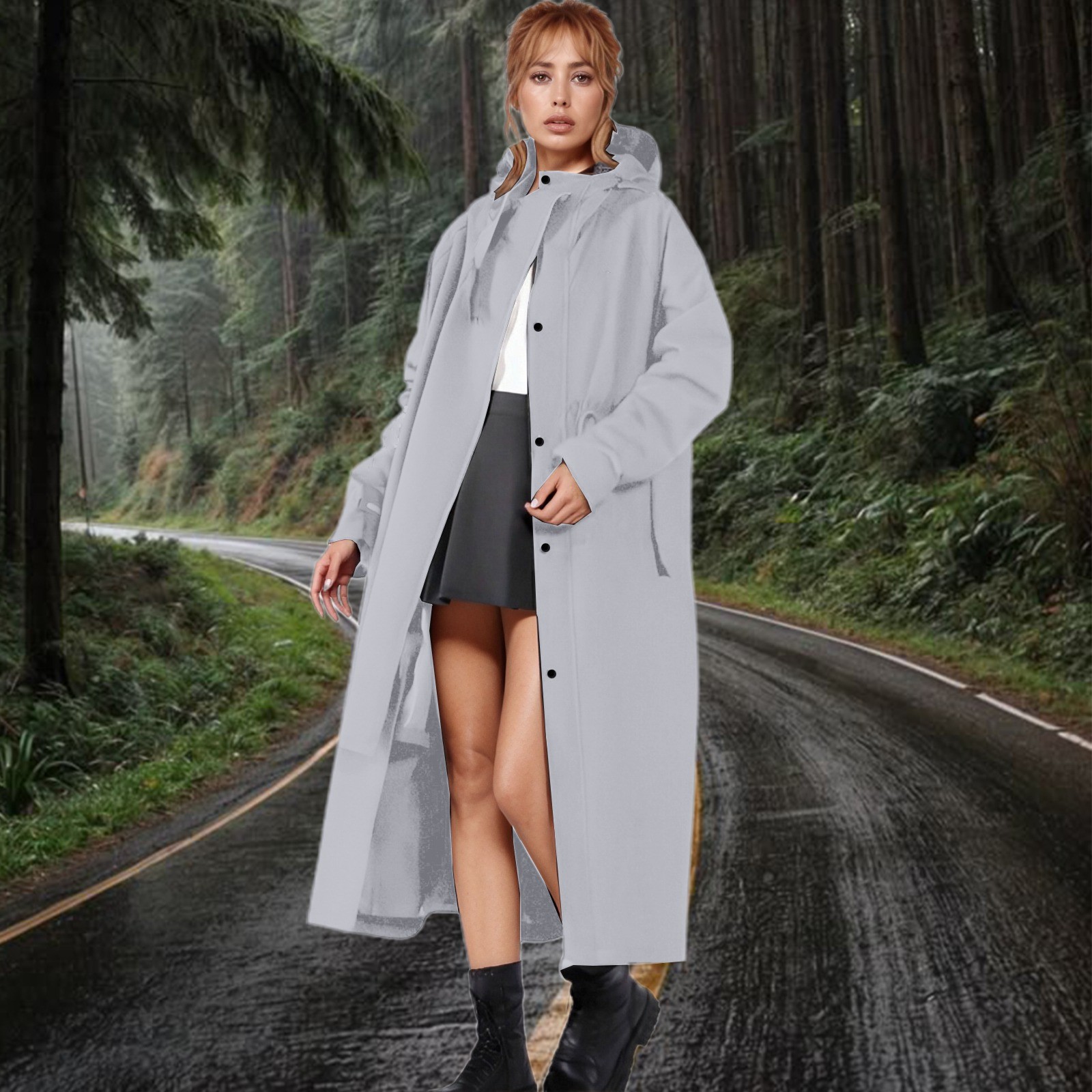 Veste De Pluie Femme Très Longue Imperméable Avec Capuche - Coupe-vent Unisexe, Double Fermeture, Pour Randonnée, Camping, Plein Air