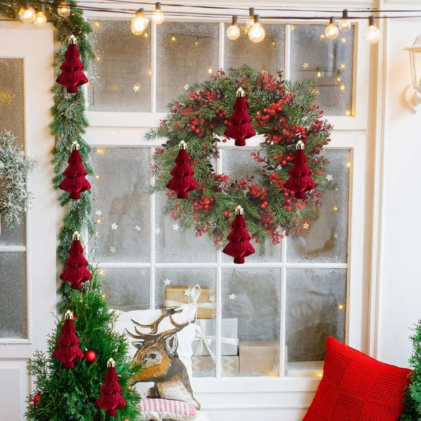 Juego de adornos navideños de bolas de extraterrestre para árbol | Bolas decorativas colgantes de poliéster rojo y verde con cordón | Adornos navideños ligeros y duraderos para coronas, fiestas y
