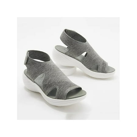 

Crocowalk Women Wear Resistant Comfortable Low Top Heels Casual Magic Tape Wedges Summer Lightweight Pure Color Pumps