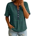 thumbnail image 2 of Tops for Women Summer Striped V-Neck Button Loose Casual Short Sleeve Tee, 2 of 7