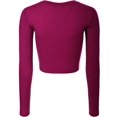 thumbnail image 3 of ORUYROP Women's Solid Long Sleeve Round Neck Crop T Shirt Top, 3 of 4
