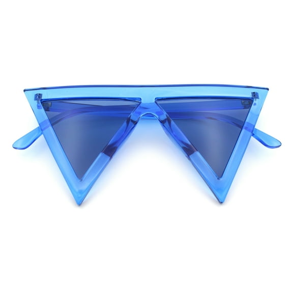 Womens Flat Top Perfect Triangle Bold Oversized Cat Eye Plastic Sunglasses Blue - Black