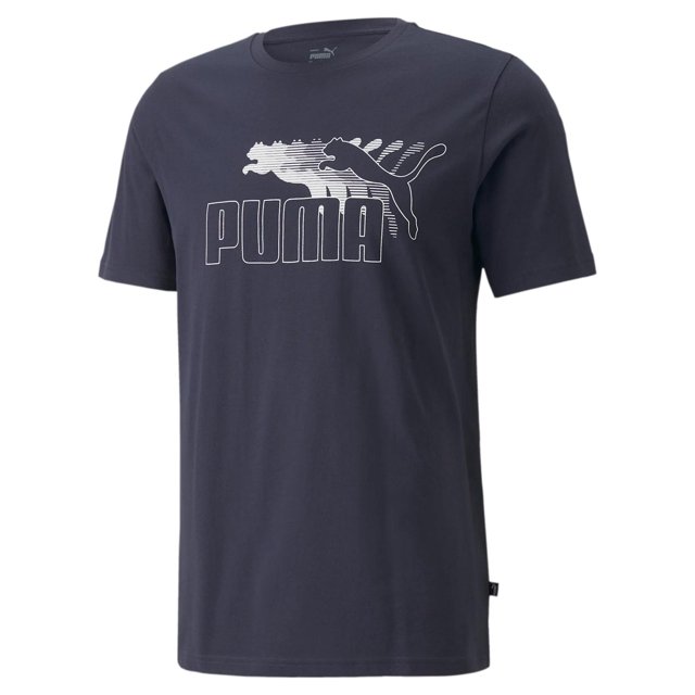 playera puma no.1 logo graphic para hombre 848562-43 azul marino xs. Camiseta azul marino de corte normal con cuello redondo acanalado, vista frontal centrada que muestra el logotipo PUMA No.1 grande en el pecho con texto PUMA y silueta de felino en blanco; recomendada para uso casual.