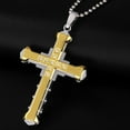 thumbnail image 3 of Stainless Steel Jewelry Double Layer Cubic Zirconia Stainless Steel Cross Pendant Necklace for Men, 3 of 6