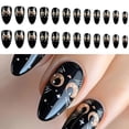 thumbnail image 2 of 24Pieces Middle Length Almond Shape False Nails with Black Cats Designs for Women Personalizing Nails Art, 2 of 8