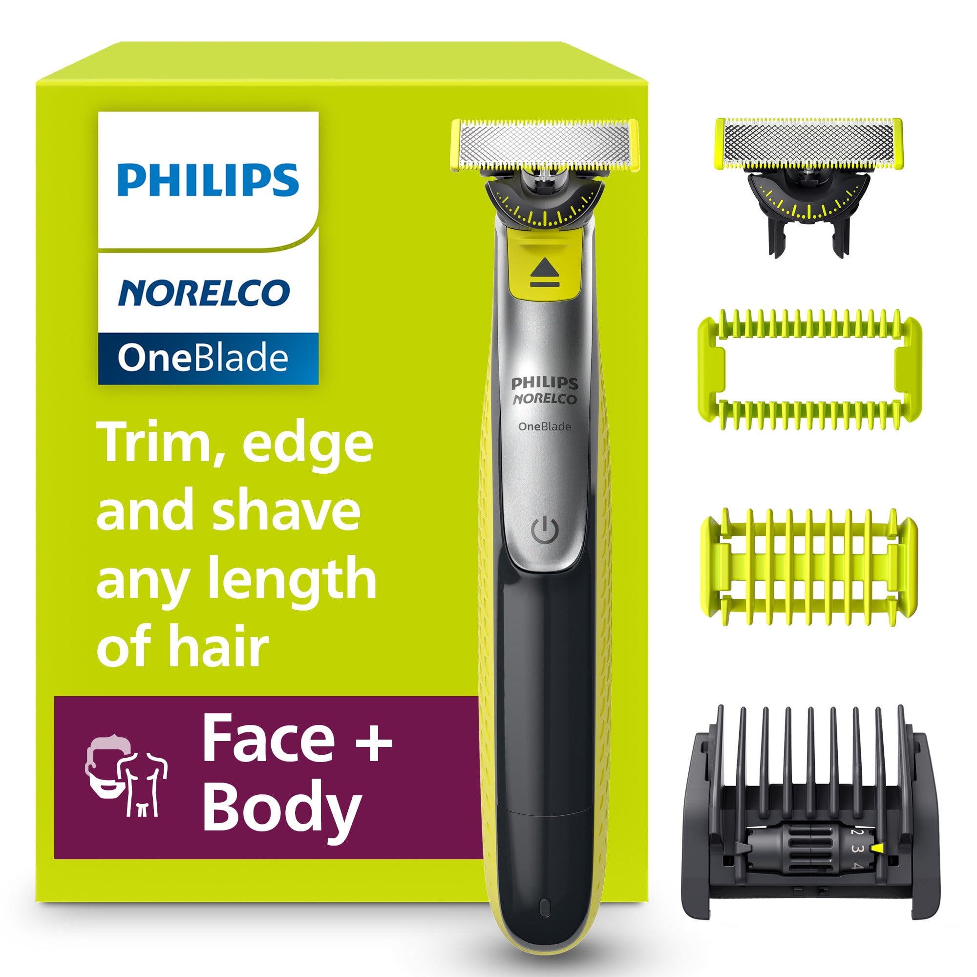 Philips Oneblade 360, Trim, Edge & Shave Face + Body, Electric Beard Trimmer, Body Groomer, 5-In-1 Comb, QP2834/70