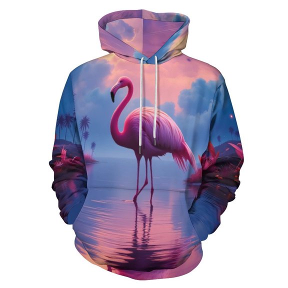 Tropical Flamingo Sunset Oasis-1 Men's Women Vintage 3D Hooded Sweatshirt - All-Season Loose Fit Streetwear