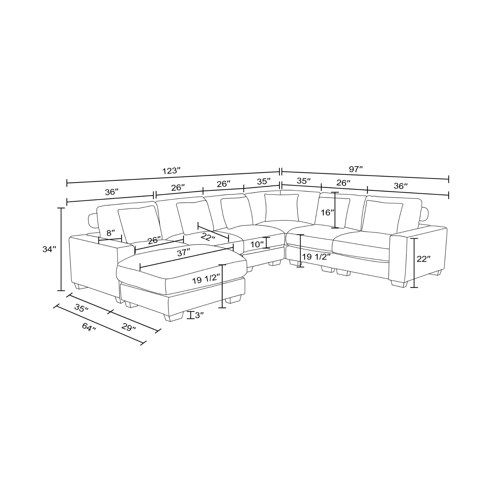 MAYEERTY Modular Sectional Sofa, Flocking Fabric Couch with Ottoman & Anti-Insect Frame, Green Living Room Furniture